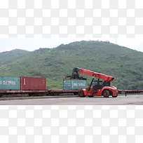 铁路吊装集装箱摄影背景