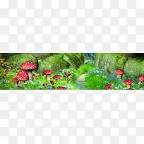 动画场景蘑菇花草淘宝网站背景图