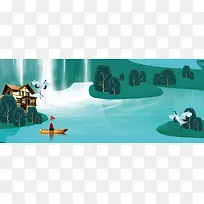 唯美洋房简约景色蓝色banner