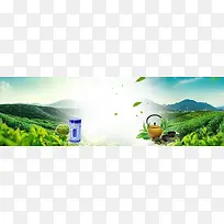 早茶渐变茶壶景色阳光蓝banner
