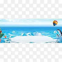 夏天文艺海边度假热气球蓝天背景