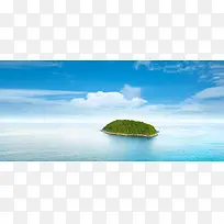 唯美蓝色湖中小岛海报背景