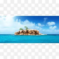 风景蓝天白云海面石头背景