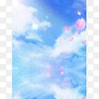 蓝色天空桃花飞舞海报背景背景素材花瓣唯美