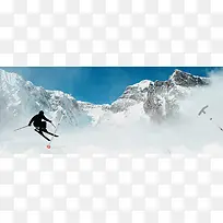 冬日滑雪者大山景色banner