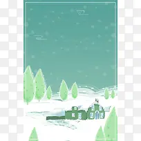 浪漫雪村冬季绿色banner