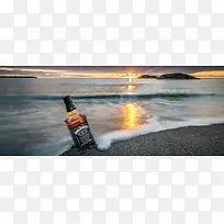风景海滩酒瓶背景
