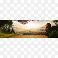山峰木板田园风景banner