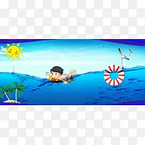 海洋游泳景色泳池渐变蓝色背景