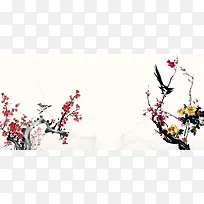 春节水墨中国风红梅海报背景
