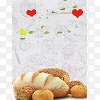 简约创意爱心面包面食摄影背景素材