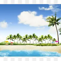 椰树海边夏日海报背景素材