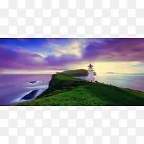 晚霞下的河景