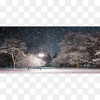 夜晚公园雪景