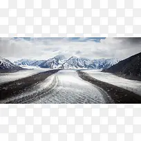 雪山摄影风景蓝色灰色电商海报背景