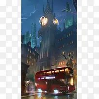 手绘科幻城市风景H5背景