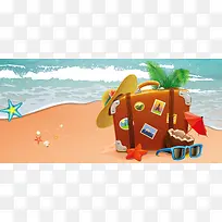 海边度蜜月卡通眼镜遮阳帽海浪蓝色背景
