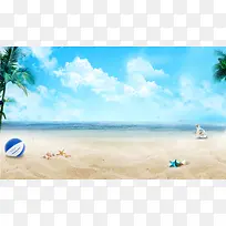 夏日海滩旅游风景平面广告