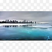 冰上看城市背景模板