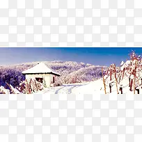 冬日雪地房屋背景