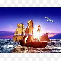 远洋航帆海报背景素材