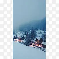 雪天山下温馨的人家H5背景素材