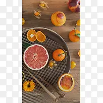 桌子甜橙美食H5背景素材