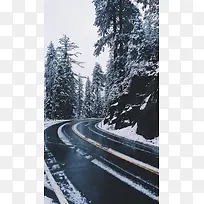 清新文艺唯美雪景公路H5背景