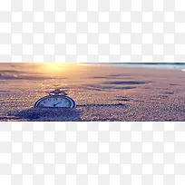 夕阳日落沙滩钟表唯美