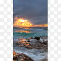 日出礁石海景H5背景