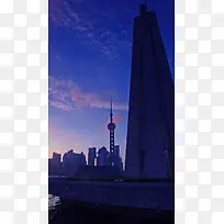 上海早晨蓝色忧郁摄影H5背景