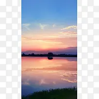 浪漫湖边日落摄影H5背景