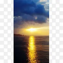 海边日出黄色倒影H5背景
