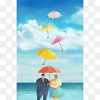 海滩的一对夫妻海报背景