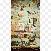 复古怀旧自行车墙面背景H5背景