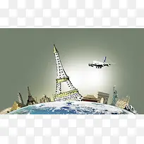 环球世界旅游淡绿色背景