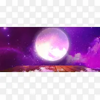 紫色天空夜晚圆月中秋木板海报背景