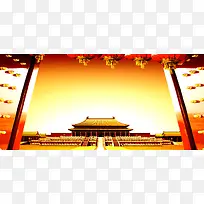 北京建筑中国风喜庆红色海报banner