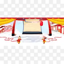 春节卡通童趣红色海报背景