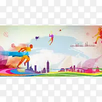 彩色剪影创意健身运动宣传海报背景素材