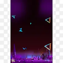 紫色手绘周年庆城市背景