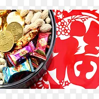 红色喜糖金币背景