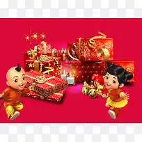中式喜迎春节礼品海报背景素材