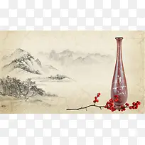 中国风花瓶古董拍卖宣传海报背景素材