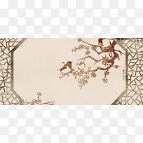 花鸟古画栅栏中国风传统banner