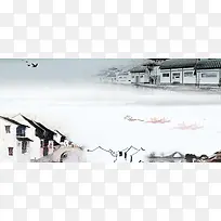 中国风江南古建筑海报设计背景图