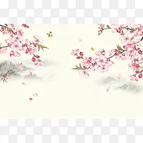 黄色水墨桃花中国风壁纸背景素材