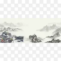 山水情中国传统水墨山水画海报背景素材