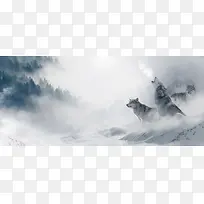 中国风山水群狼背景banner