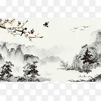 中国风山水水墨画海报背景素材